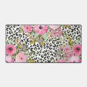 Elegantes Leopard Print und Blumendesign Schreibtischunterlage (Vorderseite)