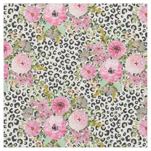 Elegantes Leopard Print und Blumendesign Stoff (Nahaufnahme)
