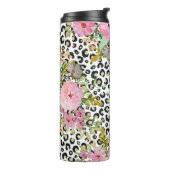 Elegantes Leopard Print und Blumendesign Thermosbecher (Nach links gedreht)