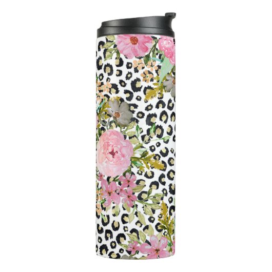 Elegantes Leopard Print und Blumendesign Thermosbecher (Nach links gedreht)