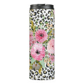 Elegantes Leopard Print und Blumendesign Thermosbecher (Rückseite)