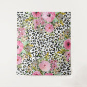 Elegantes Leopard Print und Blumendesign Wandteppich (Vorderseite)