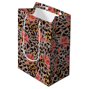 Elegantes Leoparden-Blumenmuster Mittlere Geschenktüte
