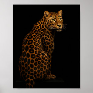 Elegantes Leopardenporträt auf schwarzem Hintergru Poster