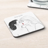 Elegantes Lesbisches Paar Personalisiert Getränkeuntersetzer (Linke Seite)