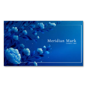 Elegantes Leuchtendes Blaues Blumen Monochromatisc Magnetische Visitenkarte