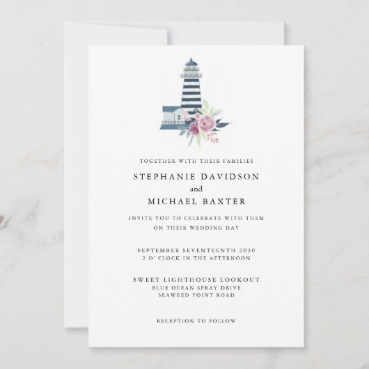 Elegantes Leuchtturm Wasserfarben Minimalistisch Einladung (Vorderseite)