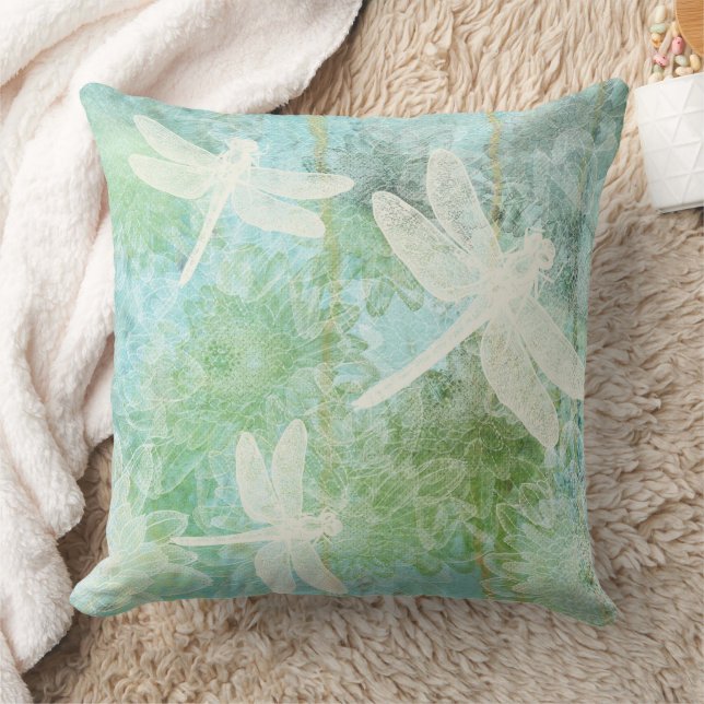 Elegantes Libellen- und Blume-Muster Kissen (Decke)