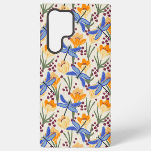 Elegantes Libellen- und Krokus-Blumenmuster Samsung Galaxy Hülle