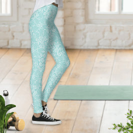 Elegantes Licht Aquamarin Aqua Mint Grüne Blüte Leggings