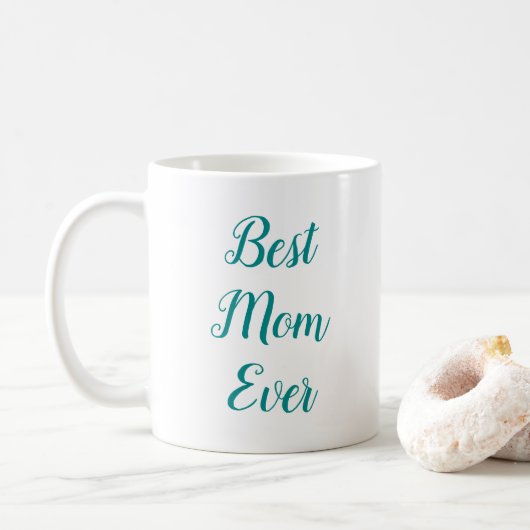 Elegantes Licht Aquamarin Beste Mama je Typografie Kaffeetasse (Mit Donut)