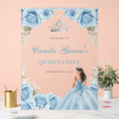 Elegantes Lichtblaues Florales Quinceañera-Willkom Acrylschild (Hochzeit)