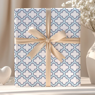 Elegantes Lichtblaues Marokkanisches Vierblattmust Geschenkpapier