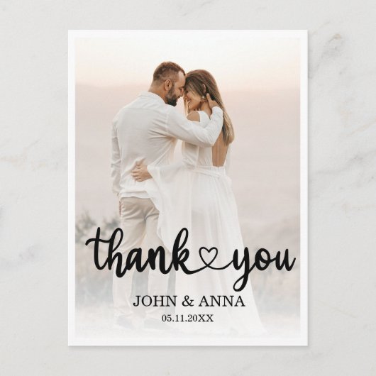 Elegantes Liebe Heart Script Wedding Foto Postkarte (Vorderseite)