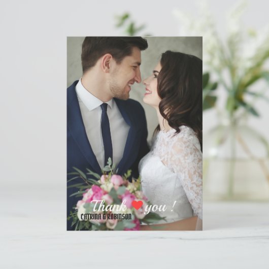 Elegantes Liebe Heart Wedding Foto Dankeskarte (Stehend Vorderseite)