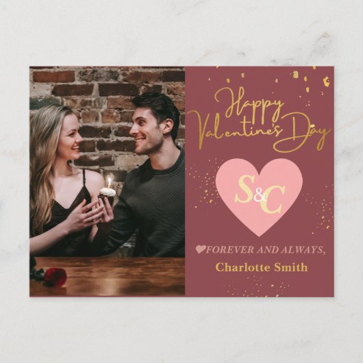 Elegantes Liebe Monogramm Valentinstag Foto Feiertagspostkarte (Vorderseite)