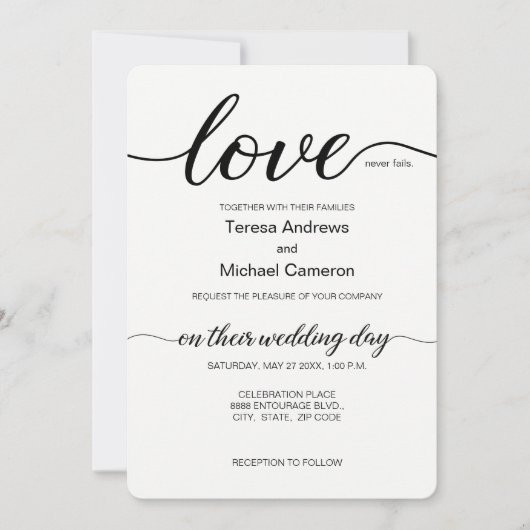 Elegantes Liebe-Skript aquamarin Schwarzweiß Einladung (Vorderseite)