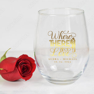 Elegantes Liebeszitat Gold Kalligrafie Hochzeit  Weinglas Ohne Stiel