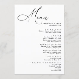 Elegantes, liebevoll kalligraphisches Hochzeitsmen Menükarte