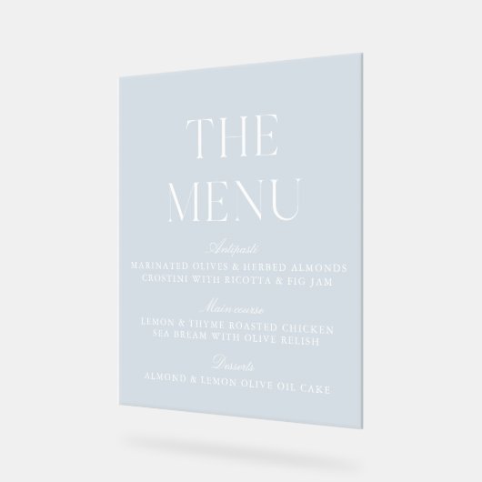 Elegantes Light Blue Akronylic Wedding Menu Sign Acrylschild (Winkel)