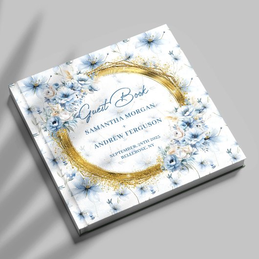 Elegantes Light Blue Gold Glitzer Wedding Guest Bo Gästebuch