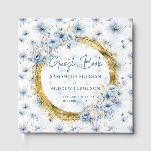 Elegantes Light Blue Gold Glitzer Wedding Guest Bo Gästebuch (Vorderseite)