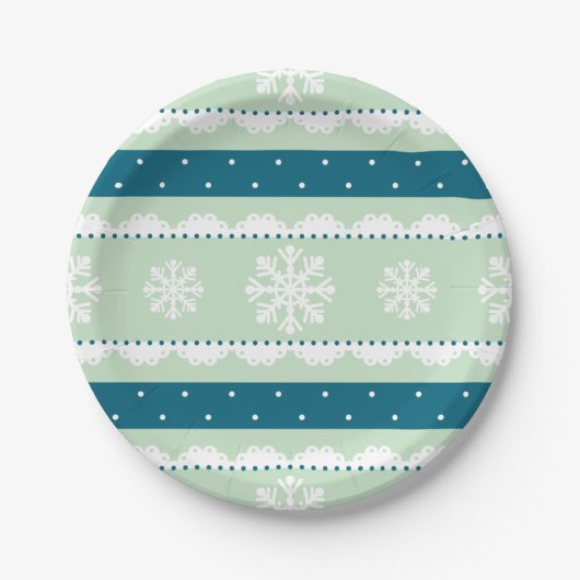 Elegantes Light Green Christmas Snowflake Design Pappteller (Vorderseite)