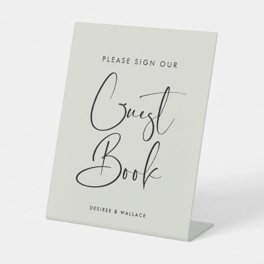 Elegantes Light Sage Green Gästebuch Sockelschild (Vorderseite)