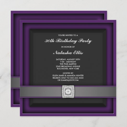 Elegantes Lila 30. Geburtstag Party Einladung (Vorne/Hinten)