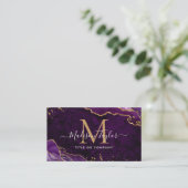 Elegantes Lila Agate Gold Glitzer Script Monogram Visitenkarte (Stehend Vorderseite)