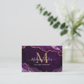Elegantes Lila Agate Gold Glitzer Script Monogram Visitenkarte (Stehend Vorderseite)