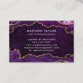 Elegantes Lila Agate Gold Glitzer Script Monogram Visitenkarte (Rückseite)