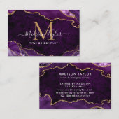 Elegantes Lila Agate Gold Glitzer Script Monogram Visitenkarte (Vorne/Hinten)