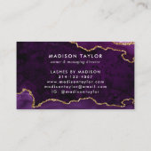 Elegantes Lila Agate Gold Glitzer Script Monogram Visitenkarte (Rückseite)