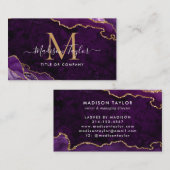 Elegantes Lila Agate Gold Glitzer Script Monogram Visitenkarte (Vorne/Hinten)