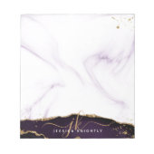 Elegantes Lila Agate Marble Gold Glitzer Monogramm Notizblock (Vorderseite)