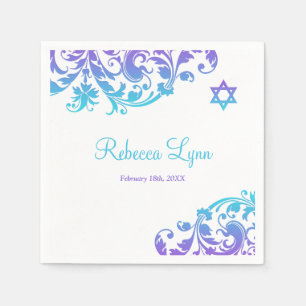 Elegantes lila aquamarines blühen Schläger Mitzv Serviette