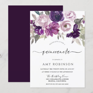 Elegantes Lila Aquarell Blumenkohl Quinceanera Par Einladung