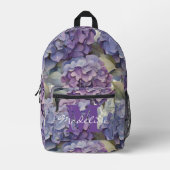 Elegantes lila Aquarellblumenmonogramm Bedruckter Rucksack (Vorderseite)