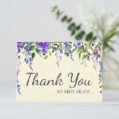 Elegantes Lila Aquarellgelb Vielen Dank Dankeskarte (Stehend Vorderseite)