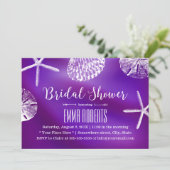 Elegantes Lila Beach Wedding Brautparty Einladung (Stehend Vorderseite)