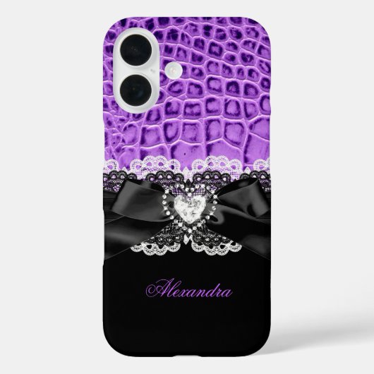 Elegantes Lila Black Animal Bow Herzstück Spitzen Case-Mate iPhone Hülle (Rückseite)