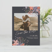 Elegantes lila Blau 2 Fotos Save the Date (Stehend Vorderseite)