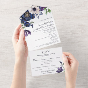 Elegantes lila-blaues Blumenhochzeitskleid, alles  All In One Einladung
