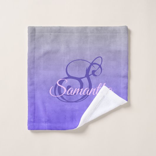 Elegantes Lila blaugraues rustikales Monogramm Badhandtuch Set (Waschlappen)