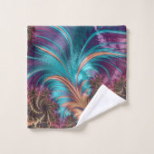 Elegantes Lila Blue Abstrakt Feather-Muster Badhandtuch Set (Waschlappen)