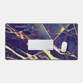 Elegantes Lila Blue-Gold-Marmor-Add-Name Monogram Schreibtischunterlage
