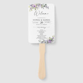 Elegantes lila Blumenein Hochzeitsprogramm-Handfäc Fächer (Vorderseite)