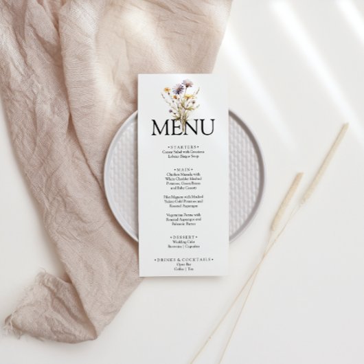 Elegantes Lila Blumengarten Abendessen Hochzeit Menükarte