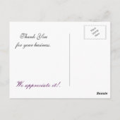 elegantes lila Blumengeschäft Dankeschön an Postkarte (Rückseite)